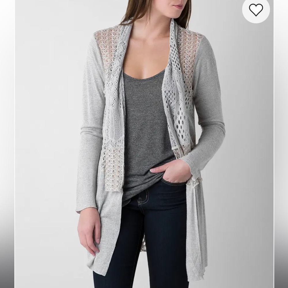 BKE Boutique Linen Crochet Lace &  Lurex Flyaway Cardigan Boho Women’s Sz Med